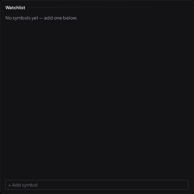 The Visor watchlist showing followed symbols with live quotes and daily change