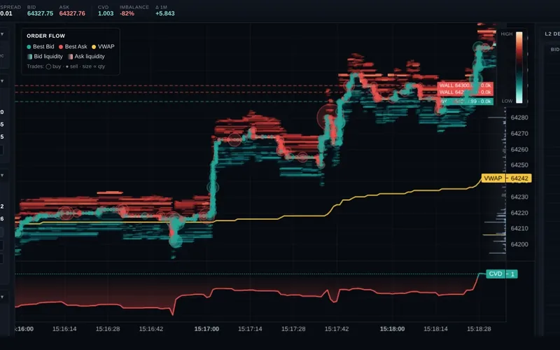 4 DOM ladders and 4 liquidity heatmaps open at once on BTC and ETH, raising Pro's 2 of each.